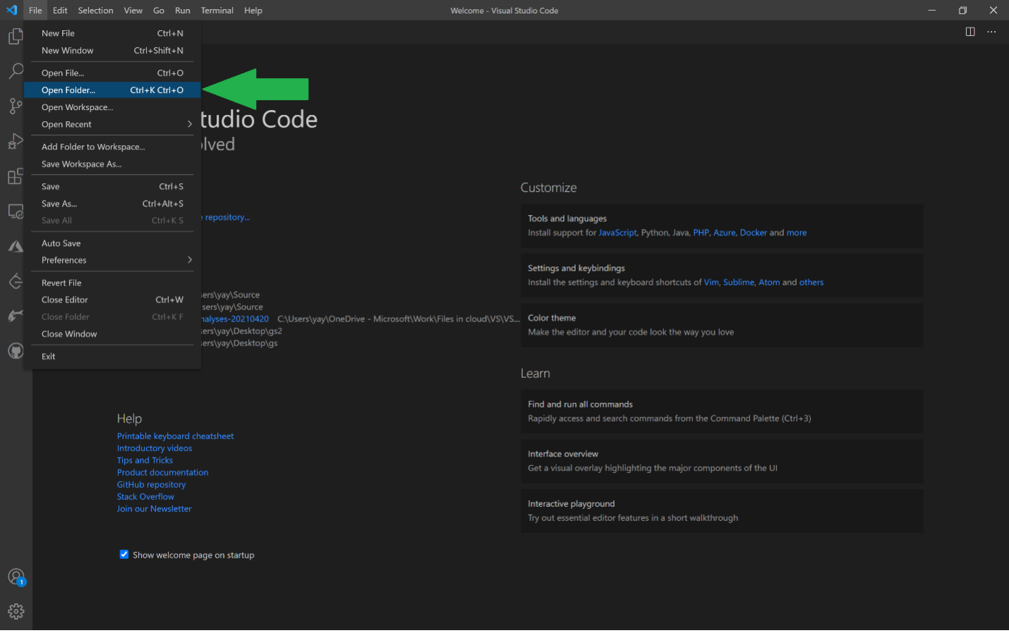 在 VS Code 中打开特定文件夹